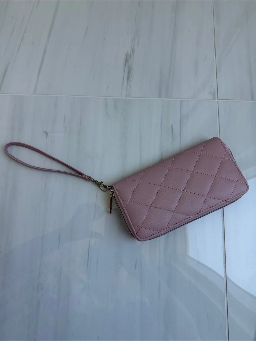 Women's Pink Quilted Wristlet Phone Wallet - Pearl Accent